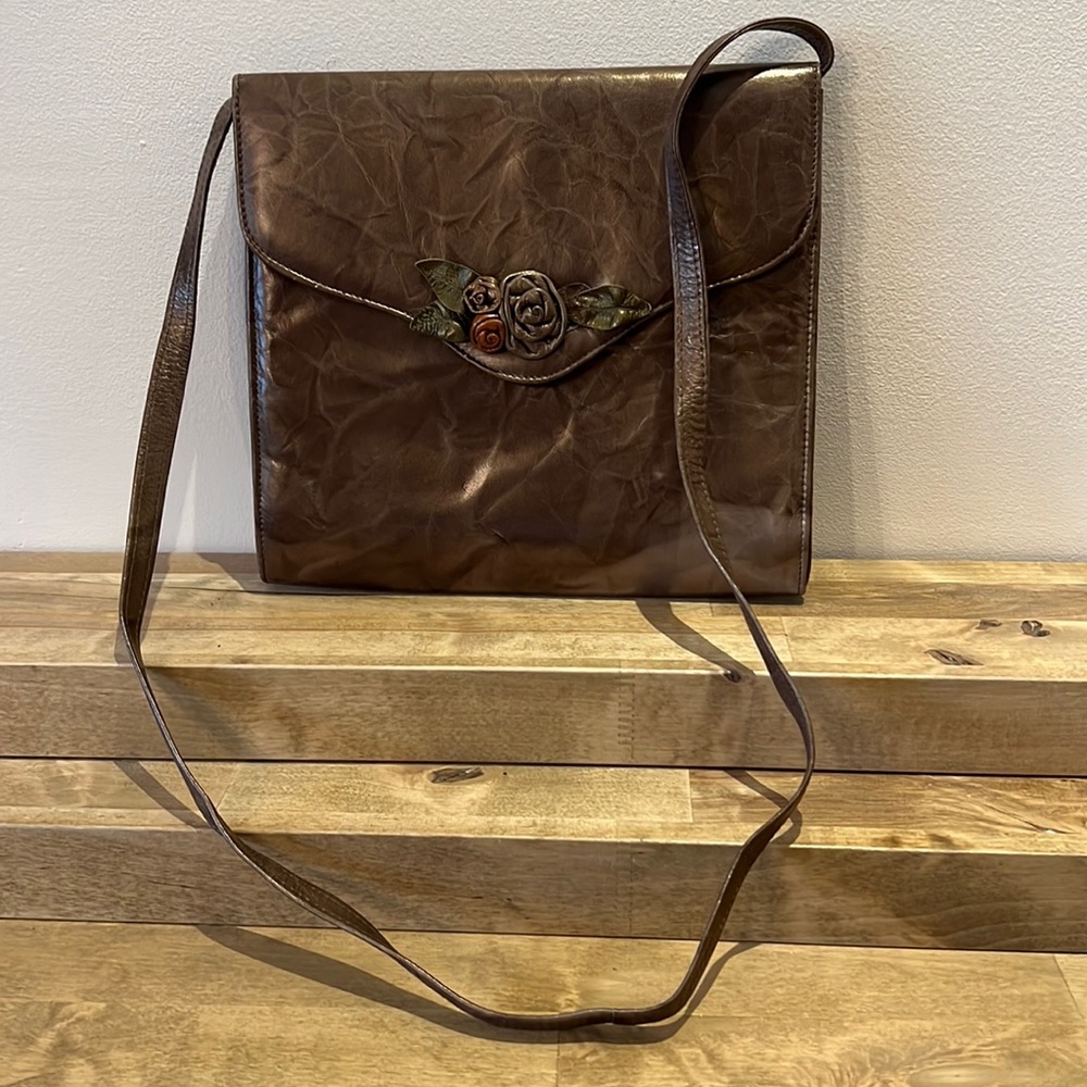 Desire’e Bronze- Larger Envelope Style Bag w/floral embellish on flap & Strap